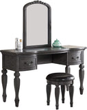 ZNTS Bedroom Classic Vanity Set Wooden Carved Mirror Stool Drawers Antique Grey Finish HS00F4005-ID-AHD