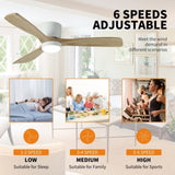 ZNTS 52 inch White Wood Ceiling Fans Lights and Remote, Modern Flush Mount Low Profile Ceiling Fan W2352P154690