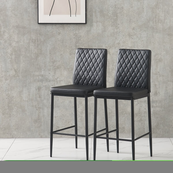 ZNTS Black modern simple bar chair, fireproof leather spraying metal pipe, diamond grid pattern, W29956431