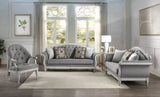 ZNTS ACME Florian Sofa w/4 Pillows, Gray Fabric & Antique White Finish LV02119