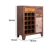 ZNTS 35 Inch 3 Drawer Mango Wood 15 Bottle Wine Accent Cabinet with 1 Door Storage, Brown B05691350