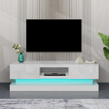 ZNTS 51.18inch WHITE morden TV Stand with LED Lights,high glossy front TV Cabinet,can be assembled in W67963294