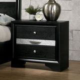 ZNTS Contemporary 1pc Nightstand Black Finish Silver Accents Hidden Jewelry Drawer Nickel Round Knob B011P145826