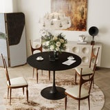 ZNTS 42.13"Modern Round Dining Table,Four Patchwork Tabletops with Black Solid Wood Veneer Table W757140934