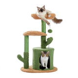 ZNTS Cactus Cat Tree Cat Tower with Warmy Condo, Plush Perches, Sisal Scratching Post and Fluffy Balls 97073678