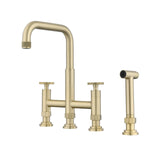 ZNTS Double Handle Bridge Kitchen Faucet with Side Spray W122564087