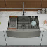ZNTS 30 Black Farmhouse Sink Workstation - 30 Inch Kitchen Sink Gunmetal Black Stainless Steel 16 gauge W124369702