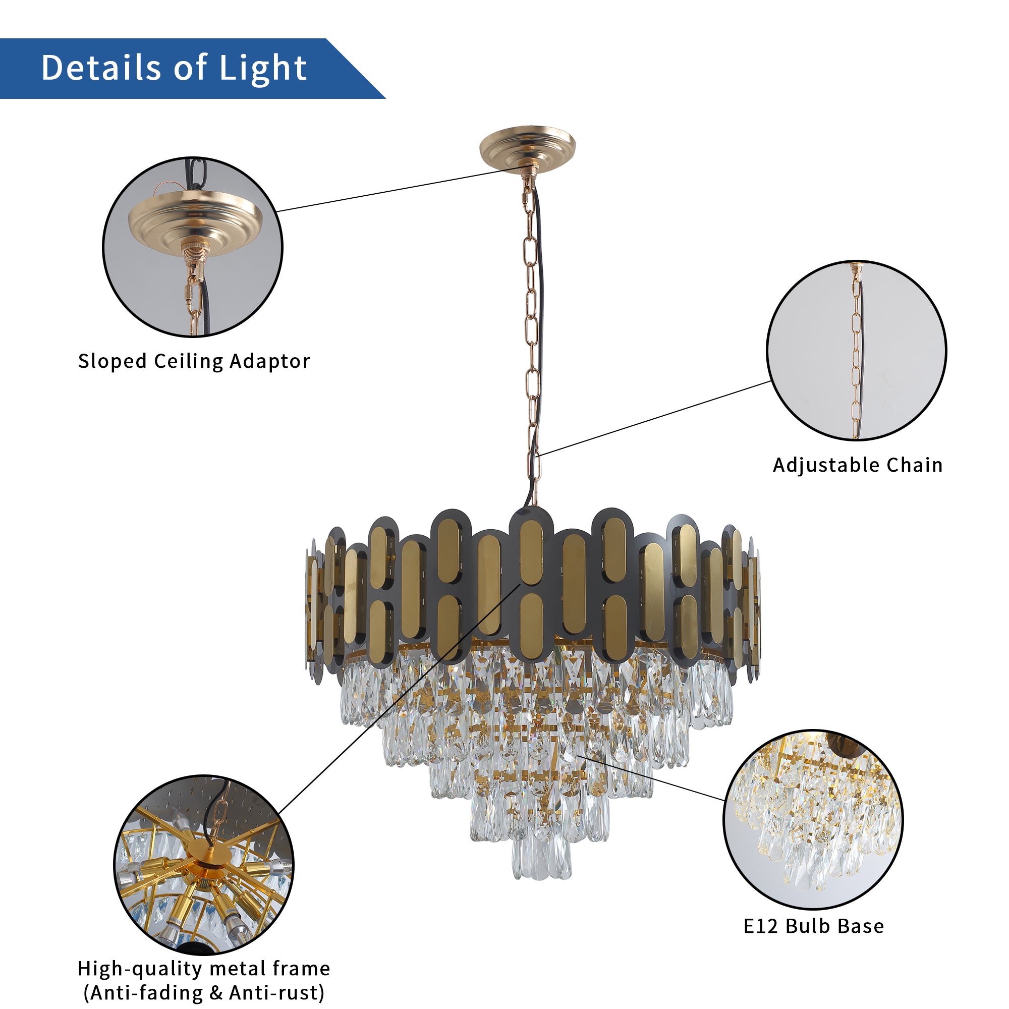 ZNTS Modern American pendant diamond crystal chandelier -8 bulbs W116978793