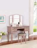 ZNTS Bedroom Contemporary Vanity Set w Foldable Mirror Stool Drawers Rose Gold Color HS00F4060-ID-AHD
