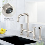 ZNTS Double Handle Bridge Kitchen Faucet with Side Spray W122564088
