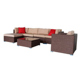 ZNTS 7 Pieces Wood Grain Patio PE Wicker Rattan Corner Sofa Set 38435070