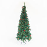 ZNTS Artificial Slim Christmas Tree Pre-lit Pencil Feel Real Skinny Fir Tree with Cones and Berries 7.5ft W49819947