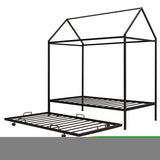 ZNTS Twin Size Kids House Bed With Trundle, Metal House Bed Black MF294097AAB