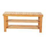 ZNTS 90cm Strip Pattern 3 Tiers Bamboo Stool Shoe Rack Wood Color 19993407
