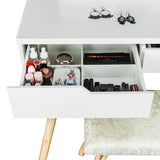ZNTS Dressing Table with Single Round Mirror & 4 Drawers White 41817694