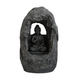 ZNTS 8.3x5.9x13.6" Decorative Gray Tabletop Water Fountain with Sitting Buddha and LED Light, for Indoor W2078138938