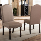 ZNTS Transitional Antique Cherry Beige Set of 2pc Side Chairs Padded Fabric Turned Legs Dining Room B011P152638