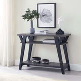 ZNTS Wooden Entryway Console Table, Hallway Display Table with Two Shelves in Distressed Grey & Black B107130906