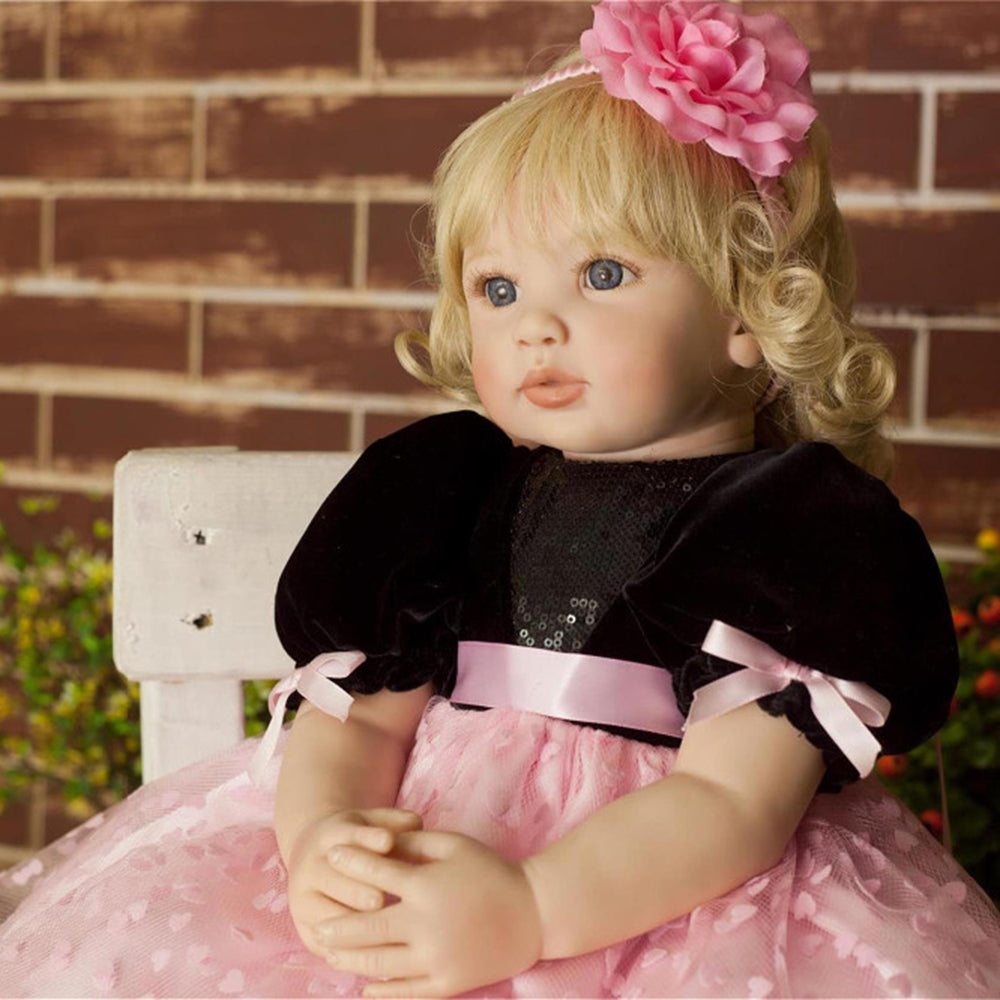 ZNTS 24" Beautiful Simulation Baby Golden Curly Girl Wearing Black Powder Skirt Doll 86199304