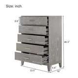 ZNTS Modern Concise Style Grey Wood Grain Five-Drawer Chest with Tapered Legs and Smooth Gliding Drawers WF300183AAE