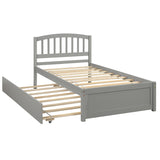 ZNTS Twin size Platform Bed Wood Bed Frame with Trundle, Gray WF194302AAE