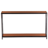 ZNTS Triamine Board Cross Iron Frame Porch Table Sofa Side Table Reddish Brown Wood Grain 55134020