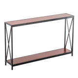 ZNTS Triamine Board Cross Iron Frame Porch Table Sofa Side Table Reddish Brown Wood Grain 55134020