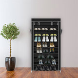 ZNTS 10 Tiers Shoe Rack with Dustproof Cover Closet Shoe Storage Cabinet Organizer Black 93222617