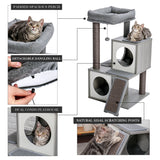 ZNTS Modern Wood Cat Tree Cat Tower With Double Condos Spacious Perch Sisal Scratching Posts and 06646729