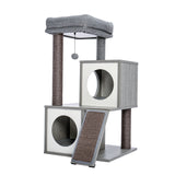 ZNTS Modern Wood Cat Tree Cat Tower With Double Condos Spacious Perch Sisal Scratching Posts and 06646729