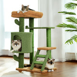 ZNTS Unique Cactus Cat Tree Cat Tower with Sisal Covered Scratching Post, Cozy Condo, Plush Perches, 87049854