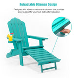 ZNTS TALE Folding Adirondack Chair with Pullout Ottoman with Cup Holder, Oaversized, Poly Lumber, for 95450822
