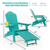 ZNTS TALE Folding Adirondack Chair with Pullout Ottoman with Cup Holder, Oaversized, Poly Lumber, for 95450822