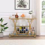 ZNTS Golden Bar Cart with Wine Rack Silver Modern Glass Metal Frame Wine Storage 79249149