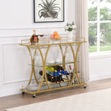 ZNTS Golden Bar Cart with Wine Rack Silver Modern Glass Metal Frame Wine Storage 79249149