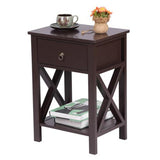 ZNTS Nightstand Modern End Table, Side Table with 1 Drawer and Storage Shelf, Brown 79383343