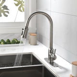 ZNTS Single Handle High Arc Pull Out Kitchen Faucet,Single Level Stainless Steel Kitchen Sink Faucets 17336740