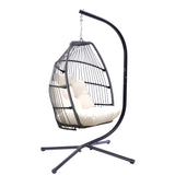 ZNTS Outdoor Patio Wicker Folding Hanging Chair,Rattan Swing Hammock Egg Chair With Cushion And Pillow 59642009