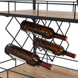 ZNTS Black Industrial Mobile Bar Cart Serving Wine Cart with Wheels, 3-tier Metal Frame Elegant Wine Rack 17543029