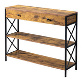 ZNTS 3 Tier Console Table Entryway with Drawer and 2 Open Storage, Industrial Sofa Table with Storage 75745360