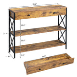 ZNTS 3 Tier Console Table Entryway with Drawer and 2 Open Storage, Industrial Sofa Table with Storage 75745360