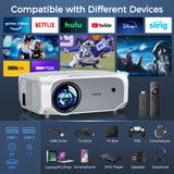 ZNTS Projector with WiFi and Bluetooth - Native 1080P 5G WiFi 4K projector compatible with FUDONI 10000L 05608427