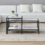 ZNTS Modern Nesting coffee table Square & rectangle,Black metal frame with wood marble color top 12079750