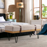 ZNTS Linen Fabric soft cushion Upholstered solid wood frame Rectangle bed bench with powder coating metal 07566813