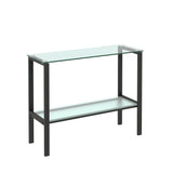 ZNTS Console Table Double layer tempered glass rectangular porch black leg double layer glass tea 45718559