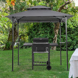 ZNTS Outdoor Grill Gazebo 8 x 5 Ft, Shelter Tent, Double Tier Soft Top Canopy Steel Frame with hook 74927494