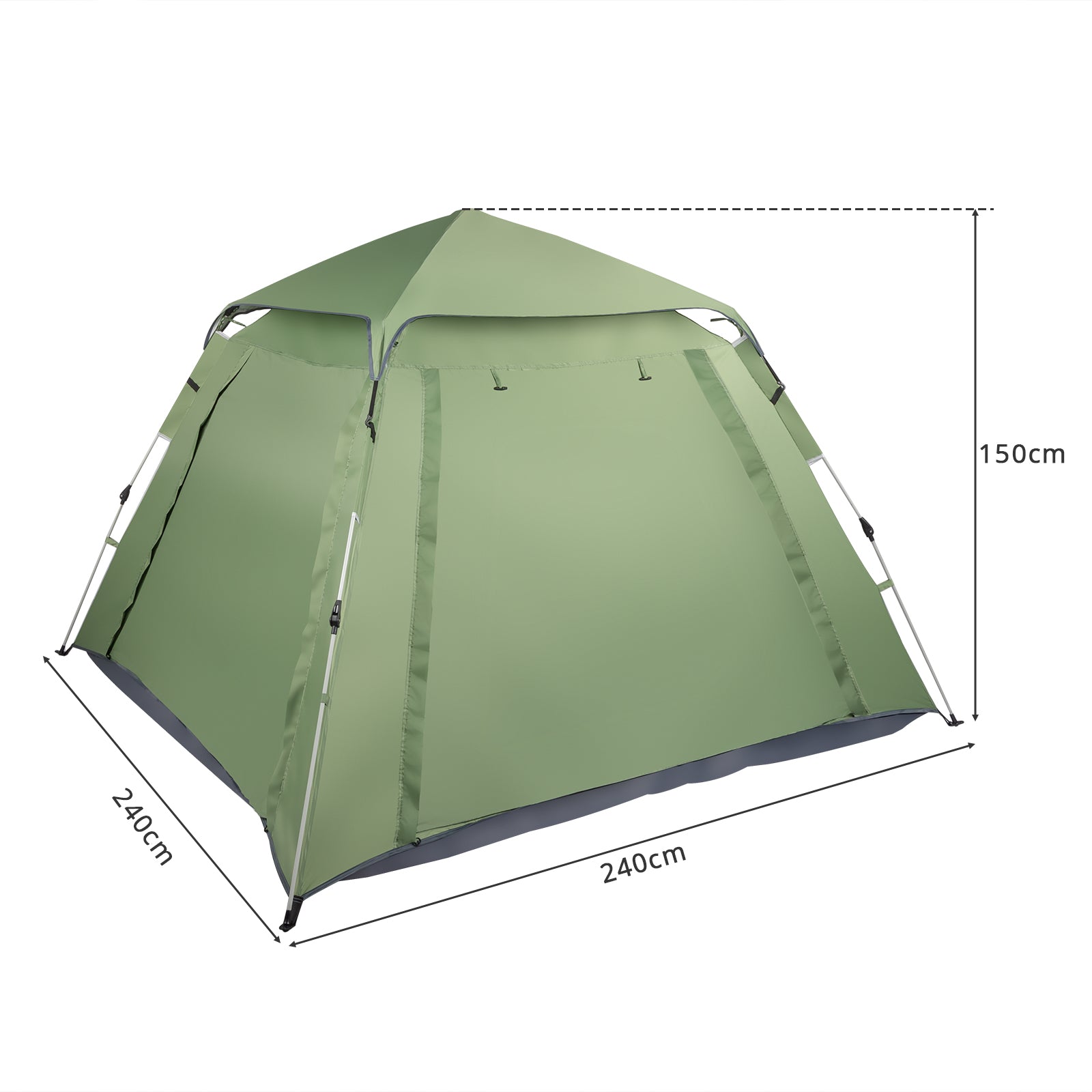 ZNTS 240*240*150cm Spring Quick Open Four-Person Family Tent Camping Tent Green 63071113