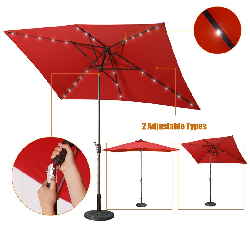 ZNTS 10ft Patio Umbrella with Solar Lights - 30 LED Rectangular Tilt Umbrella Aluminum Pole W1828107521