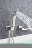ZNTS Waterfall Wall Mounted Bathtub Faucet with Hand Shower Swivel Tub Filler Faucet Single Handle Solid D93107BN
