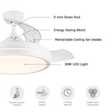 ZNTS 42 in. White Frame Retractable Ceiling Fan with Remote Control W136780793